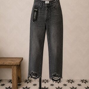 Simple Society Distressed Button Fly Straight Leg Jeans Grey Size 5/27 NWT